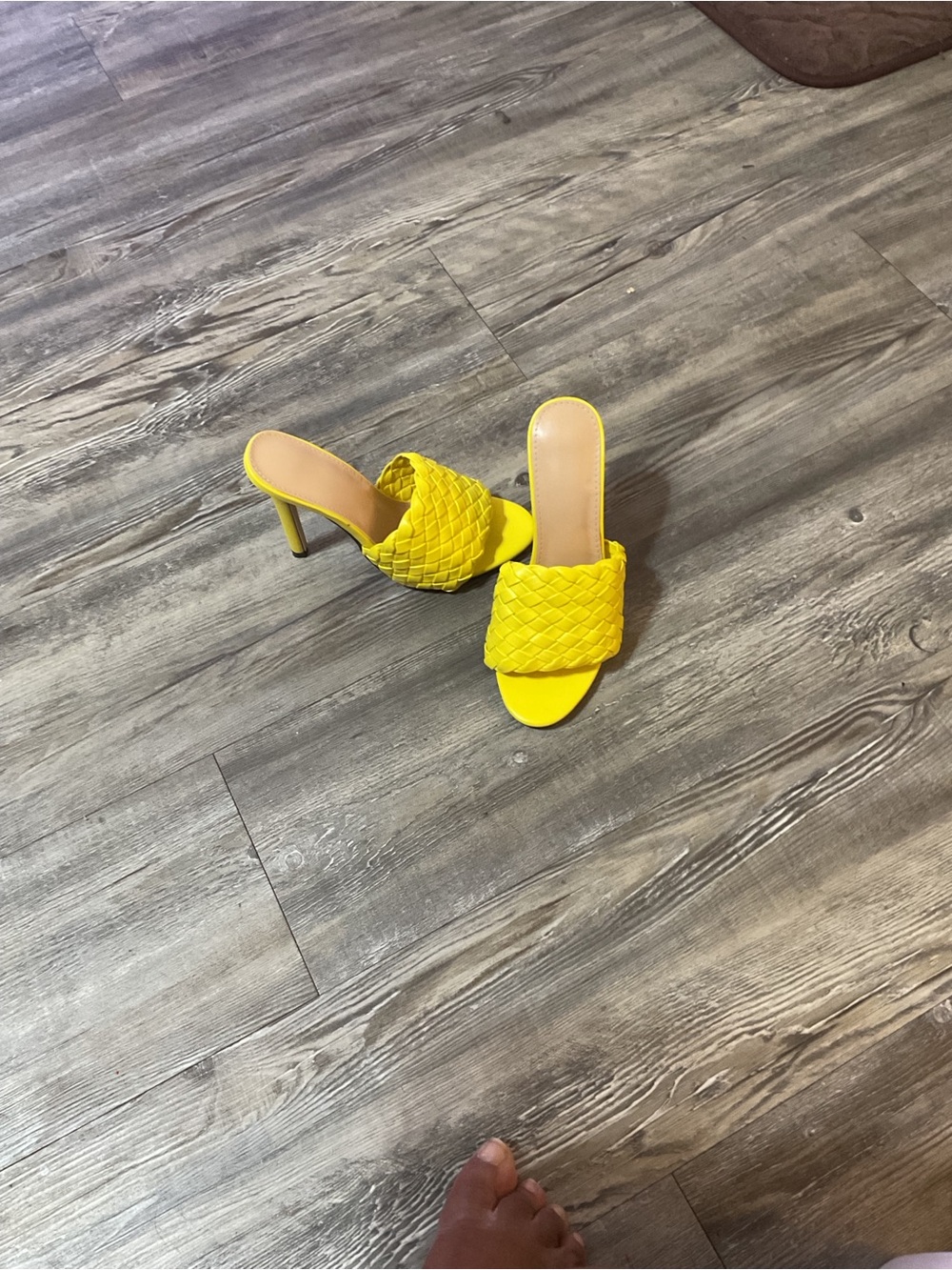 SHEIN Bright Yellow Woven Slide Heels